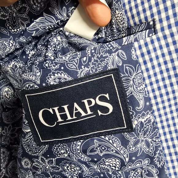 Chaps Blue White Gingham Preppy Single Breasted Blazer Size 44L - Picture 8 of 11